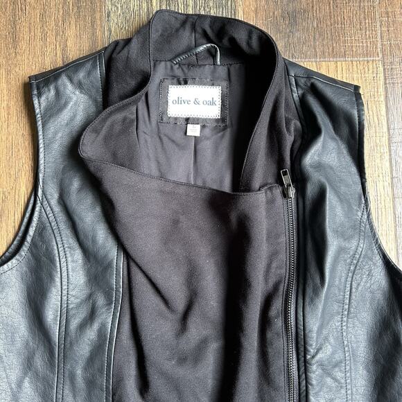 Olive & Oak Women’s Large Moto Vest Faux Leather Knit Panel Zip Black Sleeveless - Picture 3 of 9